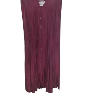 Vintage Limite 100% Silk Burgundy Button-Front Long Skirt Size 13